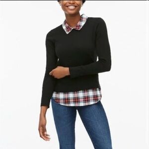J. CREW Plaid Woven Collar Sweater :: size XS :: excellent used condition